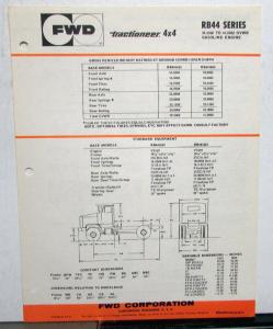 1975 1976 FWD Trucks Tractioneer 4X4 RB44 Gas Engine Dealer Specifications Sheet