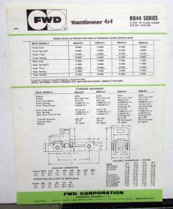 1976 FWD Trucks Tractioneer 4X4 RB44 Diesel 27300-35000 GVW Specifications Sheet
