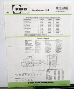 1976 FWD Trucks Tractioneer 4X4 RB44 Diesel 39500-44000 GVW Specifications Sheet