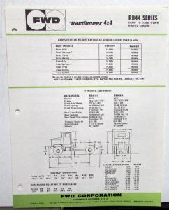 1976 FWD Trucks Tractioneer 4X4 RB44 Diesel 35500-37000 GVW Specifications Sheet