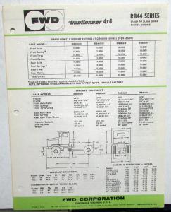 1976 FWD Trucks Tractioneer 4X4 RB44 Diesel 29860-37000 GVW Specifications Sheet