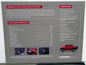 2007 Hummer H2 Limited Edition Victory Red Sales Data Sheet Handout Card