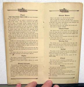 1920 Traction Truc-Tor Company Gas/Electric Truck Dealer Sales Brochure Original