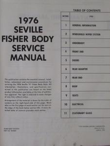 1976 Cadillac Seville Fisher Body Shop Service Manual