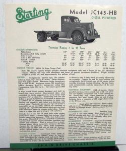 1938 1939 Sterling Trucks JC145 HB Diesel Brochure Specifications Sheet Original