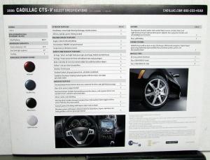 2006 Cadillac CTS-V Limited Edition Model Dealer Sales Card Specifications Sheet