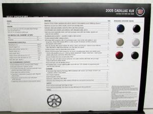 2005 Cadillac XLR Model Dealer Sales Card Specifications Sheet Handout