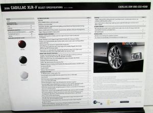 2006 Cadillac XLR-V Model Dealer Sales Card Specifications Sheet Limited Edition