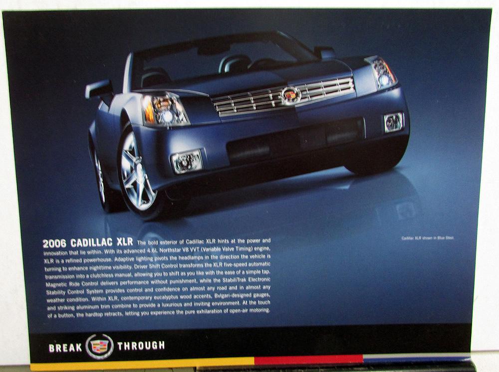 2006 Cadillac XLR Model Dealer Sales Card Specifications Sheet Handout