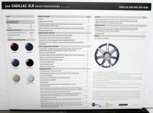 2006 Cadillac XLR Model Dealer Sales Card Specifications Sheet Handout