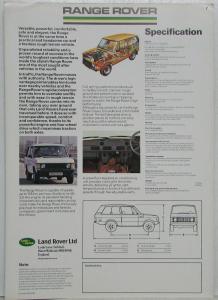 1981 Land Rover Range Rover Spec Sheet