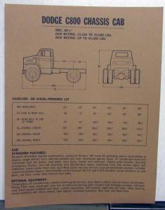 1973 Dodge C800 Chassis Cab Specifications Sales Sheet