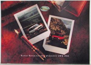1993 Land Rover Range Rover County and County LWB Specifications Card