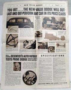 1935 Dodge Extra Newsprint Sales Brochure Features Sedan