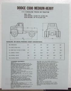 1974 Dodge C800 Medium Heavy 4X2 Gasoline Truck Tractor Sales Sheet