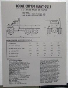 1974 Dodge CNT900 Heavy 6x4 Diesel Truck Tractor Sales Sheet