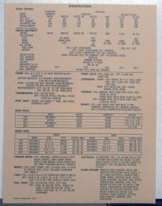 1973 Dodge LT1000 Tilt Cab With Sleeper Dimensions Sales Sheet