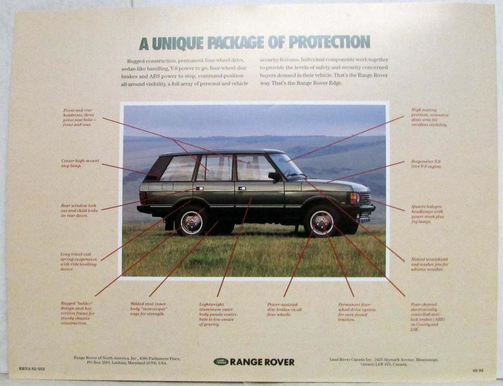 1992 Land Rover Range Rover Safety and Security Sales Brochure