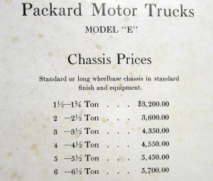 1919 Packard Motor Trucks Model E Chassis Price List Dealer Original Rare