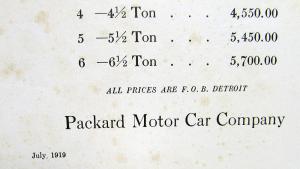 1919 Packard Motor Trucks Model E Chassis Price List Dealer Original Rare