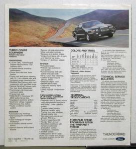 1983 Ford Thunderbird Turbo Coupe Specifications Sales Tri-Folder