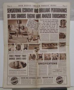 1938 Dodge Newsprint Style Sales Brochure Oversized Sedan Coupe Limo