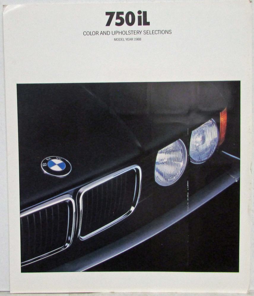 1988 BMW 750iL Color and Upholstery Selections Oversized Folder