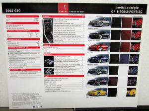 2004 Pontiac GTO Sales Consultants Competitive Comparison Guide W/Extras