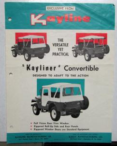 1966 Kayline Convertible Top Sales Sheet For Jeep CJ Fabric Top Accessory