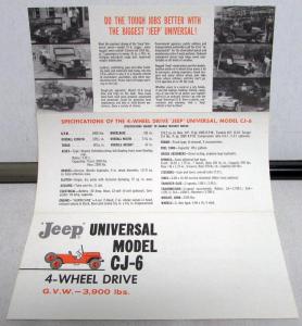 1960 jeep CJ 6 Universal 4 Wheel Drive Dealer Sales Brochure Mailer