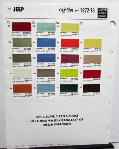1972 1973 Jeep Color Paint Chips Leaflet By Martin Senour Paints CJ Wagoneer