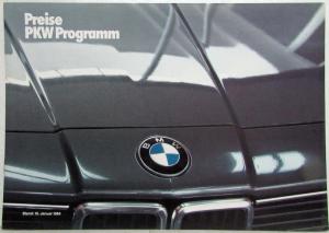 1984 BMW Car Pricing Program Brochure - German Text