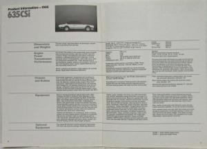 1986 BMW Range Specifications Brochure - 735 635 528 535 524 325