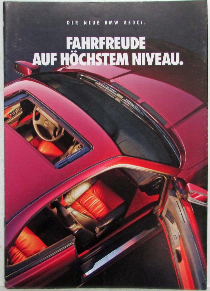 1992 BMW 850Ci Driving Pleasure at Highest Level Sales Brochure - German Text