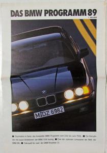 1989 BMW Range of Cars Oversized Sales Brochure - German Text