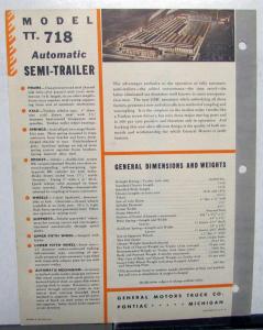 1935 GMC TT 718 Semi Trailer Dealer Sales Data Sheet Original
