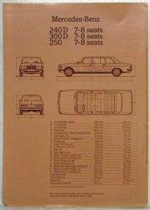 1982 Mercedes-Benz 240D 300D and 250 7-8 Seat Limousine Sales Brochure