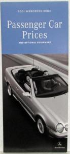 2001 Mercedes-Benz Passenger Car Retail Prices and Optional Equipment Folder