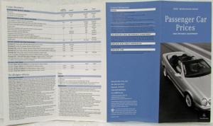 2001 Mercedes-Benz Passenger Car Retail Prices and Optional Equipment Folder