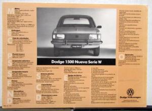 1981 Dodge 1500 Nueva Series W Features Specs Sales Sheet SPANISH TEXT