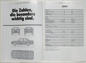 1988 BMW 524td Sales Brochure Highlights Noise Dampening - German Text