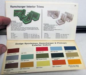 1975 Dodge Dealer Paint Chips Color Options Brochure Charger Dart Ramcharger