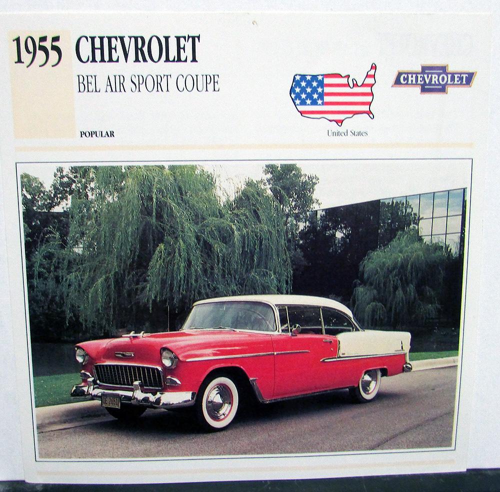 1955 Chevrolet Bel Air Sport Coupe Collectible Photo Specifications Card