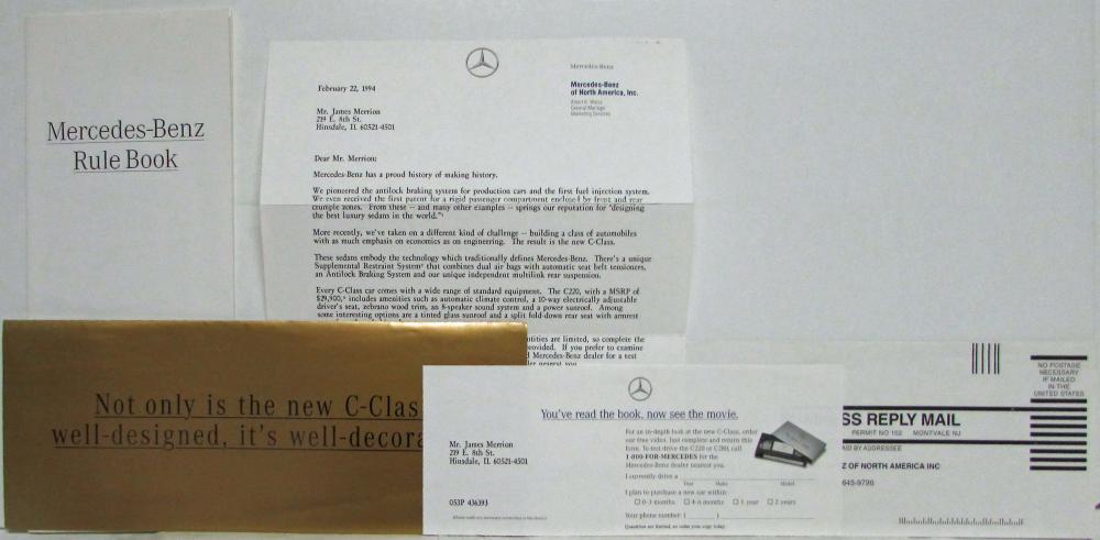 1994 Mercedes-Benz C-Class Promotional Information Mailed to Customers