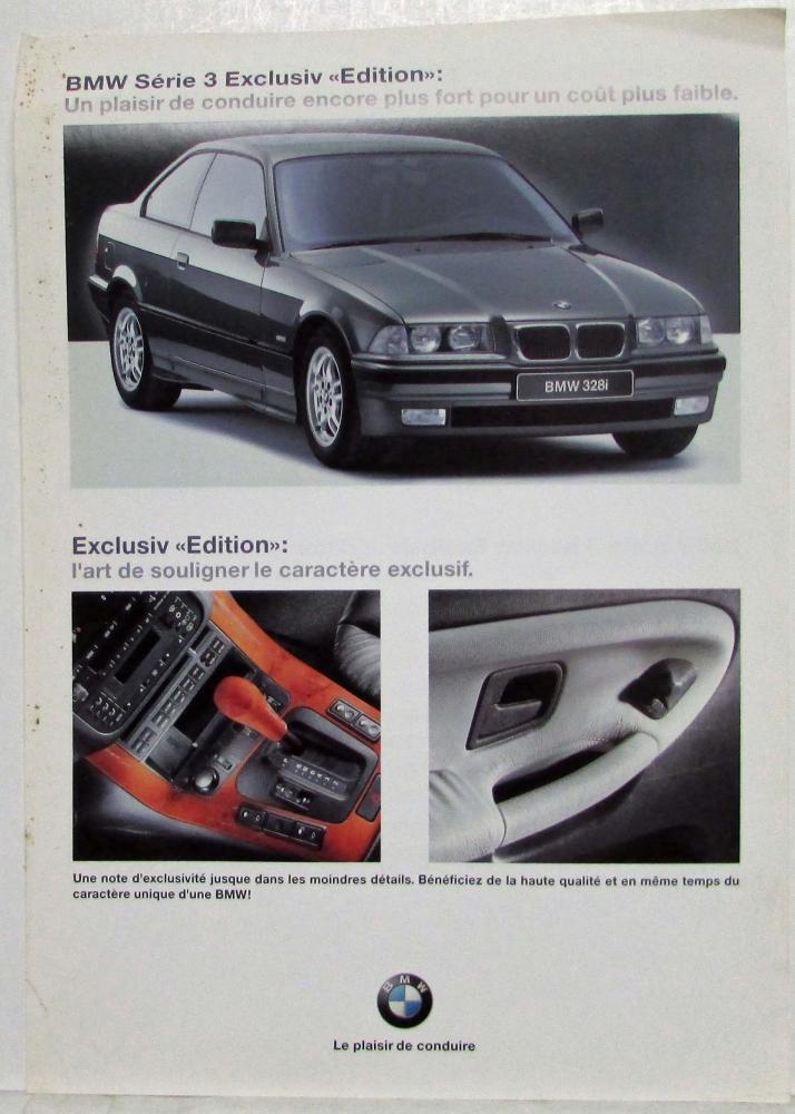 1997 BMW 3 Series Exclusive Edition Spec Sheet - French Text