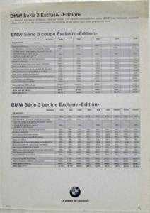 1997 BMW 3 Series Exclusive Edition Spec Sheet - French Text