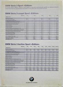 1997 BMW 3 Series Sport Edition Spec Sheet - French Text