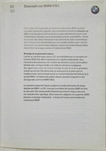 2002 BMW CS1 Concept Car Media Information Press Kit - French Text