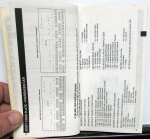 1992 Chrysler Dodge Plymouth Jeep Dealer Service & Parts Data Handbook Specs