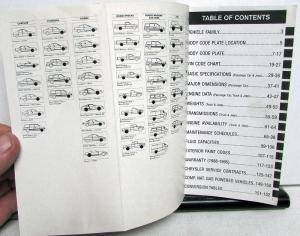1995 Chrysler Dodge Plymouth Jeep Dealer Service & Parts Data Handbook Specs